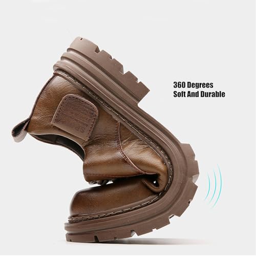 Men's Leather Lace Up Lug Sole Oxford Shoes Fashion Round Toe Hand Stitched Dress Sneakers Comfortable Non-Slip Softsole Casual Business Work Shoes4