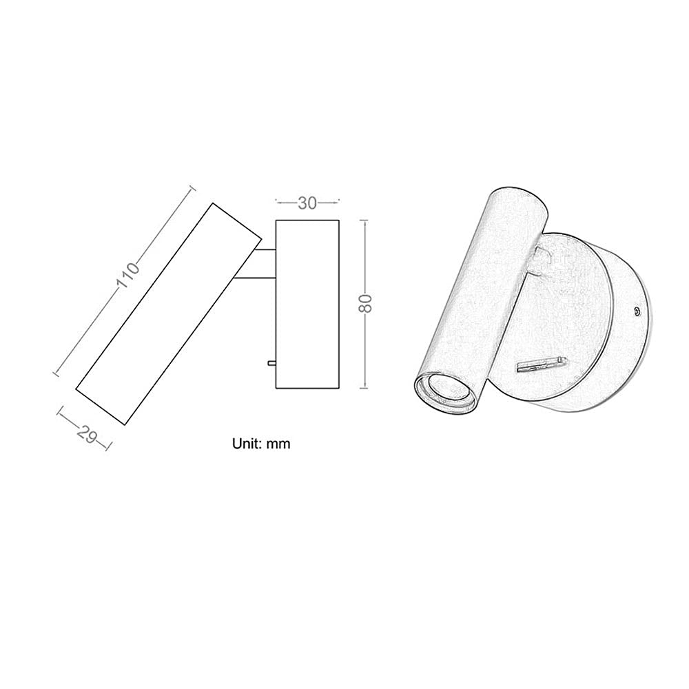 Foco LED de Pared Moderno, Giratorio y Ajustable con Interruptor para Pasillo, Cocina, lámpara de Pared Individual de 120 LM, luz Blanca cálida de 3000 K.,