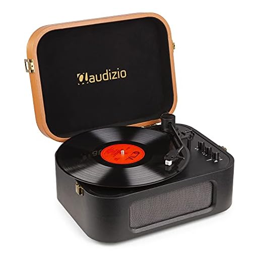 Audizio RP315 - Maletín de Vinilo con diseño de Maleta - Negro, Receptor Bluetooth, Altavoz estéreo Integrado, Apagado automático o Manual, Dos velocidades para 33 y 45 RPM, Salida RCA, Estilo Retro