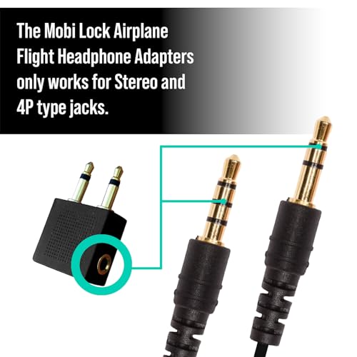 Mobi Lock 2pcs Gold Plated Airplane Flight Headphone Adapters - Use Own Headphones with Plane's in-Flight Entertainment Systems - Great Sound on All Planes