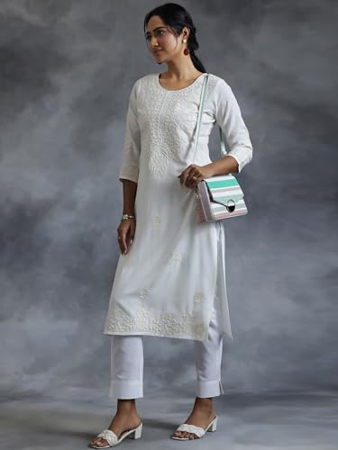 Image of Libas Womens Embroidered Viscose Straight Kurta for Women | Ethnic wear | Bridal Suit | Wedding Dress | Occasion wear