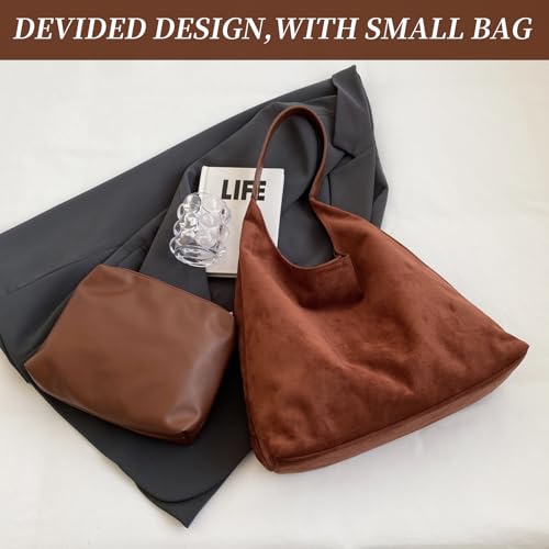 Image of Suede Bag for Women New Suede Tote Bags for Women Retro Slouchy Bag Brown Shoulder Bag Hobo Handbag