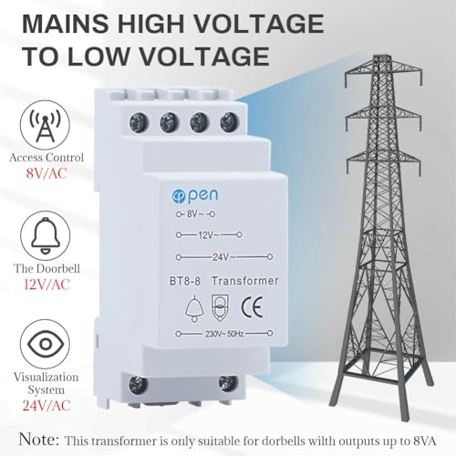 AMFUN Klingeltrafo 8V 12V 24V, Klingeltrafo Trafo für Türklingeln, Klingeltransformator für max. 8VA Türklingel Gong, Passt Auf Genormte Hutschiene