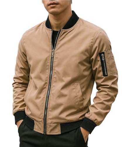 [amatsu] MA-1 ジャケット メンズ ライトアウター ブルゾン 細身 シンプル 無地 ミリタリー アウター 春 秋 冬 カジュアル 通勤 通学 大人 XL ベージュ