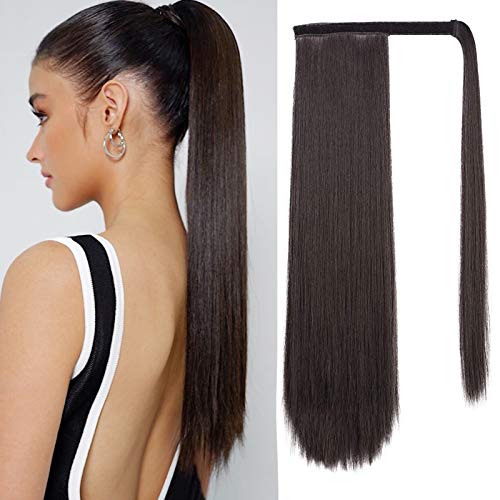 Isaic Ponytail Extension Wrap Around Straight Hair for Women Straight Ponytail Extensions 20Inch Synthetic Hairpiece (2# 120g）
