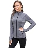 COZZYON Womens Athletic Full Zip Lightweight Yoga Workout Track Sports Zip Up Jacket with Thumb Holes(Deep Grey,X-Large)