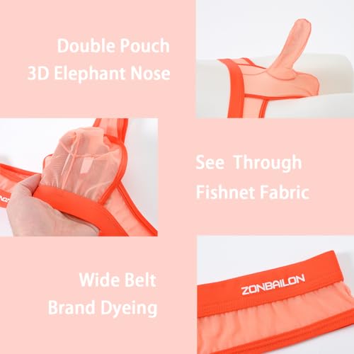 JINSHI Men's Sexy Transparent Thongs Underwear See Through T-Back With Bulge Pouch, Mesh G-string Butt-Flaunting Elephants3