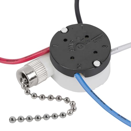 Image of Ceiling Fan Switch Zing Ear ZE-208s E89885 3 Speed 4 Wire Pull Chain Switch Fan Light Switch Replacement Part with 4 Pre-Installed Wires(Nickel Chain)