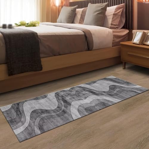 Tapis abstrait noir et gris anti-glisse format XXL pour sublimer l'entrée - 5