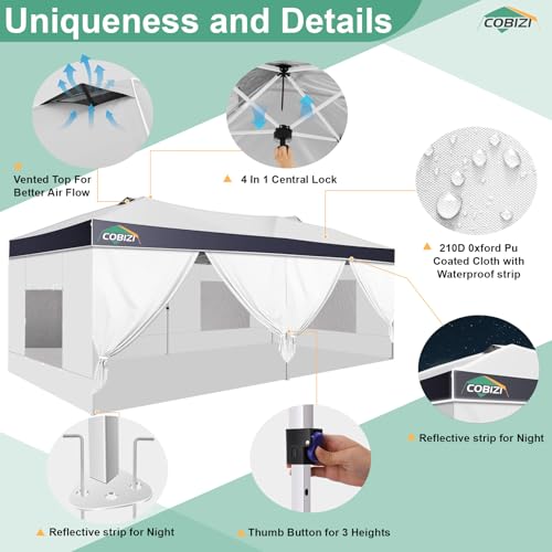 Image of COBIZI 10x20 Pop Up Canopy Tent with Sidewall,Outdoor Canopy,Light Gray