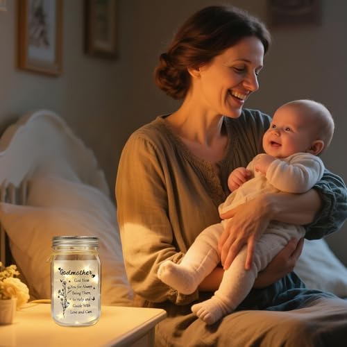 Image of Godmother Proposal Gift-Gifts for Godmother Mason Jar Night Light, Will You Be My Godmother Proposal,Godmother Birthday Gifts