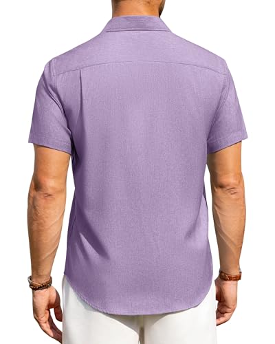 Image of Alimens & Gentle Mens Linen Shirts Short Sleeve Button Down Shirts Wrinkle Free Casual Vacation Beach Summer Tops