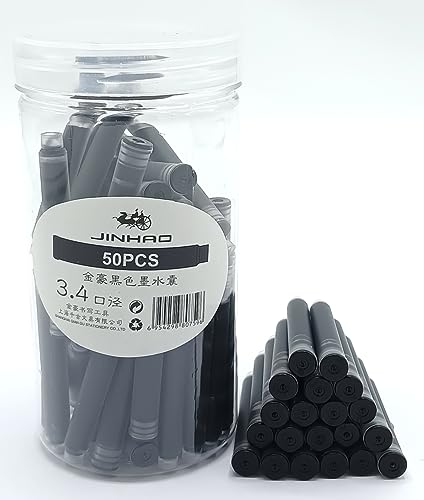 Image of GOLD LEAF Jinhao Fountain Pen Ink Cartridges Refills, Disposable and Universal - 3.4 mm Bore Diameter 50Pcs Ink Cartridges Jar for School Student and Office (Black)