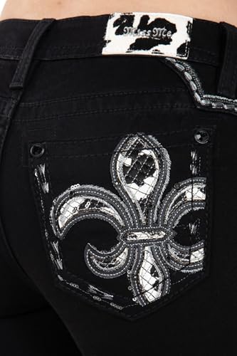 Miss Me Women's Fleur de Lis Saddle Stitch Mid-Rise Skinny Jeans4