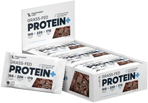 Transparent Labs Protein+ Bars - Whole-Food Protein Bars w/ 15g+ Grass-Fed Whey & Egg Whites Protein Natural Peanut & Almond Butter No Artificial Sweeteners - Sea Salt Brownie 12 Bars