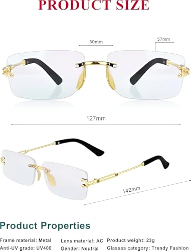 Image of Vintage Rimless Sunglasses Rectangle Frameless Glasses Women Men