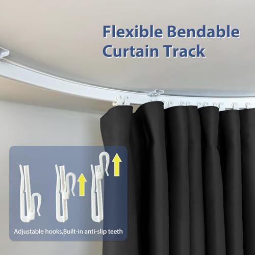 Image of Room Divider Ceiling Mounted Curtains Track Sets Extra Wide Blackout Curtain Flexible Tracks for Bedroom Privacy Partition Separator, 1 Panel Black Drape and White Rail, W12.5 x H9ft