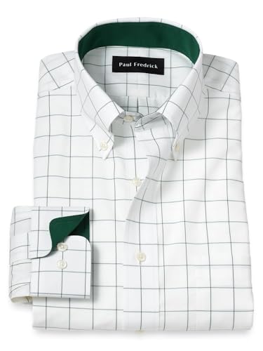 Paul Fredrick Men's Classic Fit Non-Iron Cotton Windowpane Dress Shirt