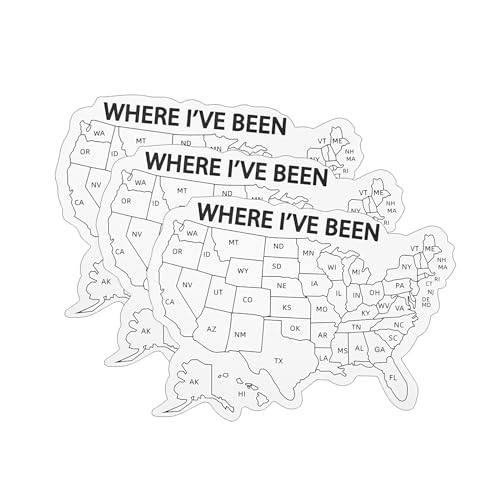 Where I've Been Map Vinyl Coloring Sticker,Where I Have Been Waterproof Decal to Track Travel Journal,Visited States map for Travel Water Bottles Phone laptops (3pcs)
