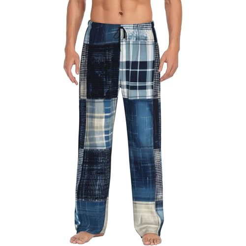 Vosery Mens Pajama Pants Bottoms With Pockets- Indigo Patchwork Quilt Soft Men Lounge Pants, Comfy Mens Pj Pants4