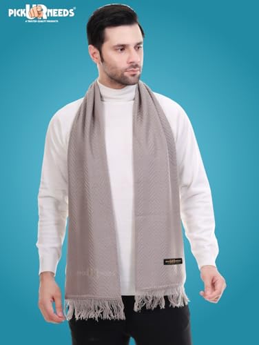 Image of Pick Ur Needs Premium Men's Warm And Stylish Woolen Muffler With Solid Color Plain Design And Stylish Tussles Ends Muffler For Men