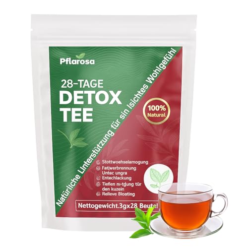 Detox Tee zum Abnehmen, 28 Stück abnehmentee entgiften, Bauchfett verbrennen, Reduziert Blähbauch, Natürliche Kräutermischung mit Oolong, Grünteeextrakt, Mate, Ginseng, Vegan, Allergenfrei