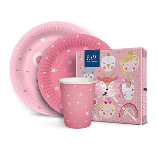 PAW Decor Collection Partyset für 20 Personen, 80 Teile, aus 100% abbaubaren Rohstoffen, gedruckt mit wasserbasierten Farben Tischdekoration, Rosa Gartenparty, Familienfeste, Partys Freunden, 22_02_22 Cover