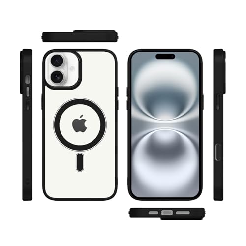 Image of amazon basics Mobile Cover | Compatible with MagSafe | Electroplated Metal Ring | Camera Protection | Raised Edges | PC TPU Hybrid Clear Case | Transparent Bumper Case for Apple iPhone 16 (Black)