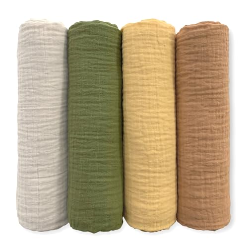 Image of SwaddleDesigns Cotton Muslin Swaddle Blankets for Baby Boy & Baby Girl, Set of 4, Neutral Receiving Blankets for Newborn, Baby Registry & Gift, 46x46 inches, Apricity
