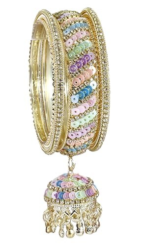 Image of NMII Ethnic Wear Bangles Gold-Tone Alloy with Musical Ghungroo Charms | Women Fashionable Jewelry | Designer Bracelet Bangles For Girls | Viral Kashmiri Chudiya for Weddings, Festivals & Parties