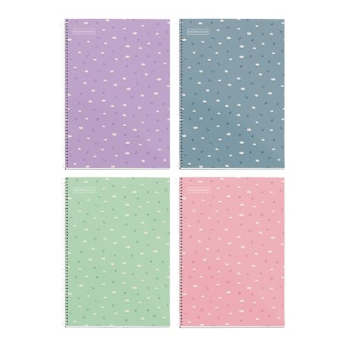 Miquelrius, Pack of 4 school notebooks 4x4mm, folio size (215 x 309 mm), 80 sheets of 90 g/m², 4 mm grid with margin