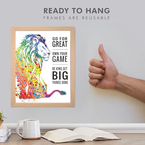 Image of Chaka Chaundh Engineered Wood - Go For Great Own Your Game Be Kind,Get Big Things Done Photo Frames For Wall - Motivational Quotes Frames - Lion Poster With Frame,14 X 11 Inches,Multicolor