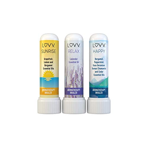 LUVV Personal Aromatherapy Nasal Inhalers - SUNRISE, RELAX, HAPPY Combo Pack - 3
