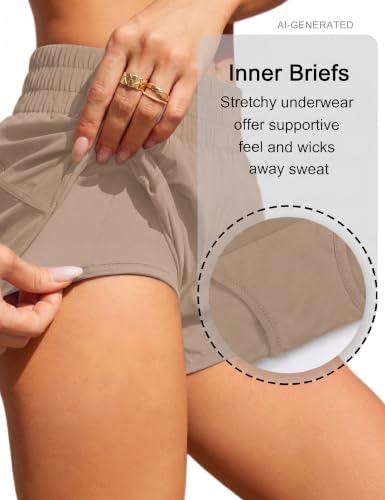 Image of BMJL Women's Athletic Shorts Running Workout Shorts Gym High Waisted Summer Short with Waistband Pocket | built-in liner,thick elastic waistband,split side,comfy fabric,zipper pocket,longer back,workout,athletic,curved back line