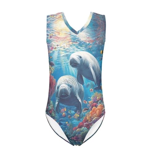 Image of Xpyiqun Swimsuits for Girls 3-14 V Neck Sleeveless Bathing Suit Summer Sport One Piece Swimwear Beach Swimming