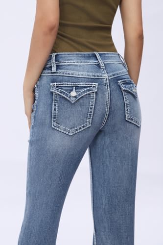 BlueMoment Women's Curvy Bootcut Jeans Mid Rise Bootcut Jeans Trendy Welt with Butt Lifting and Tummy Control Features4