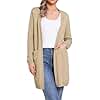 Allegra K Long Cardigan Sweaters for Women's Long Sleeve Open Front Lightweight Knit Cardigans Trendy Medium Khaki