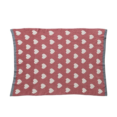 Image of Creative Co-Op Cotton Knit Baby Blanket with Hearts, 40 inch L x 32 inch W