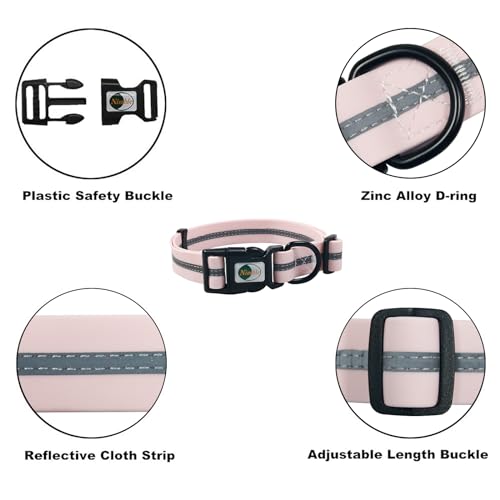 Image of Nimble Reflective Waterproof Dog Collar Adjustable Odor Resistant Easy Clean Pet Collar for Small Medium Large Dogs Night Walking Outdoor Rainy Use (Light Pink, Small (9.45 inch-14.17 inchinches))