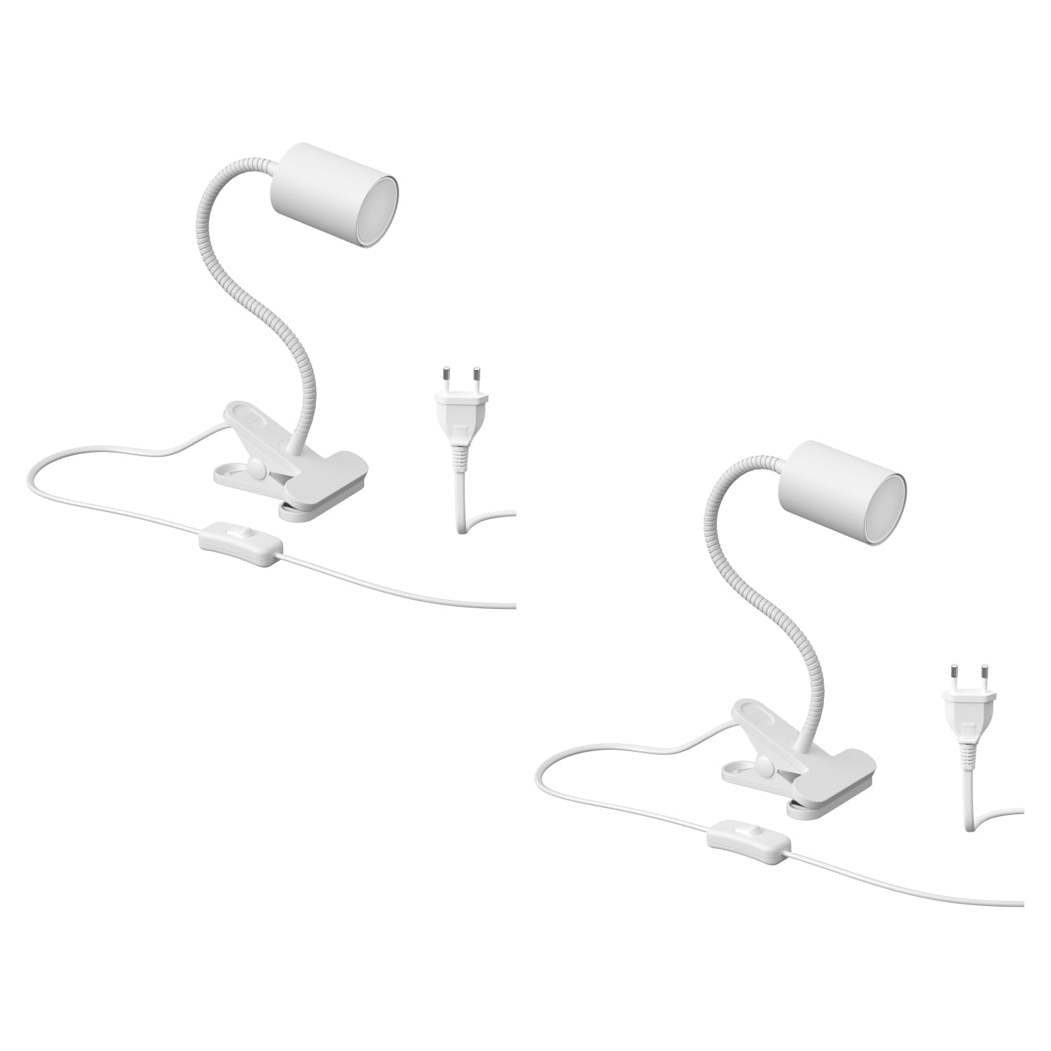 ledscom.de 2x lámpara de pinza WAIKA interruptor cuello de cisne blanco mate Lámpara LED blanco cálido regulación en 3 niveles 500lm