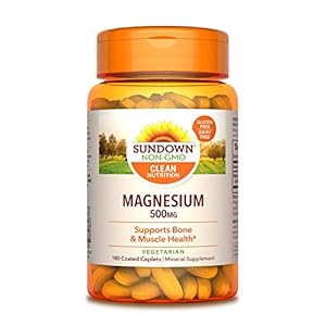 Sundown Magnesium Supplement, Non-GMO, Gluten-Free, Dairy-Free, Vegetarian, 500mg Coated Caplets, 180 Count, 6 Month…