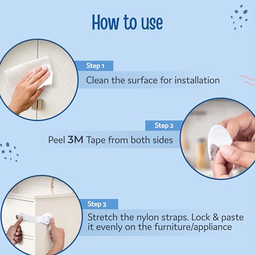 Image of LuvLap Baby Safety Furniture Locks, Pack of 30, Adjustable and Flexible with 3M Adhesive, Safety Locks for Kids, Child Safety Locks for Drawers, Cabinets, Fridge, Cupboard (White)