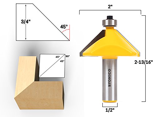 Yonico Router Bits Edge Forming Chamfer 45 Degree 1/2-Inch Shank 13916 #TOP3