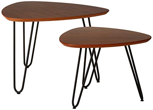Walker Edison Mid Century Modern Hairpin Coffee Table Set Living Room Accent Ottoman Storage Shelf,...