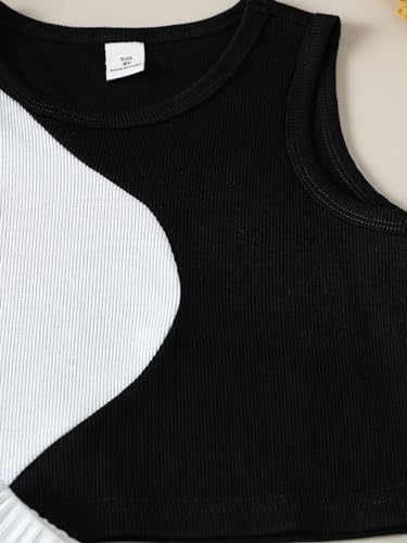 Verdusa Conjunto de 2 peças para meninas, conjunto de regata cropped e short colorblock, Preto, bran