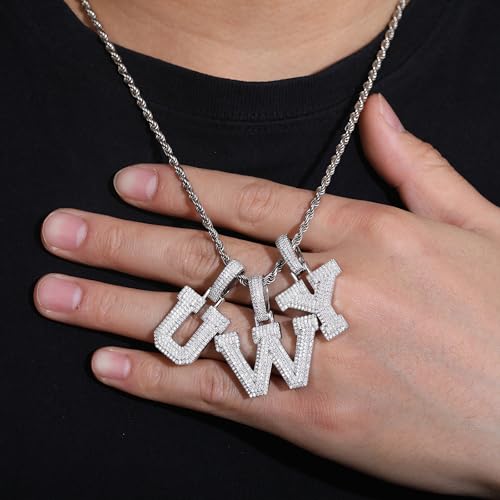 S925 Sterling Silver Moissanite Pendant Men,Platinum Plated Solid Heavy Iced Out Hip Hop Jewelry,A-Z Letters 0-9 Numbers Mens Name Necklace Personalized Gifts3