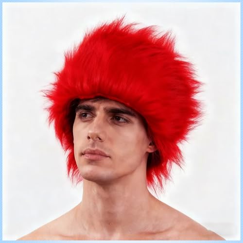 Image of Unisex Funny Red Wig Crazy Wigs for Adults Halloween Costume Wig and Party Pelucas (Red, Medium)