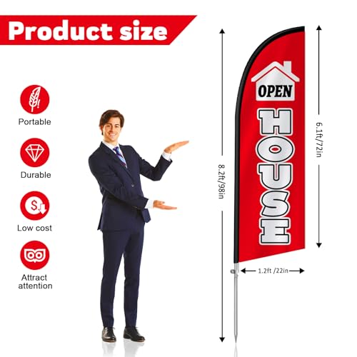 2 Pack Open House Flags, 8FT Open House Signs for Real Estate with Flagpole Kit, Ground Stake, Open House Feather Flag Banner for Events, Advertising, Indicators, Outdoor Advertising - Image 3