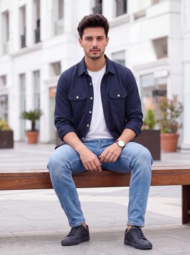 Image of Amazon Brand - INKAST Men's Cotton Blend Button Down Shirt | Long Sleeve Casual Lightweight Breathable Collared Shirts | Soft Comfortable Everyday Wear |Two Flap Chest Pockets |Using like Jacket Shirt