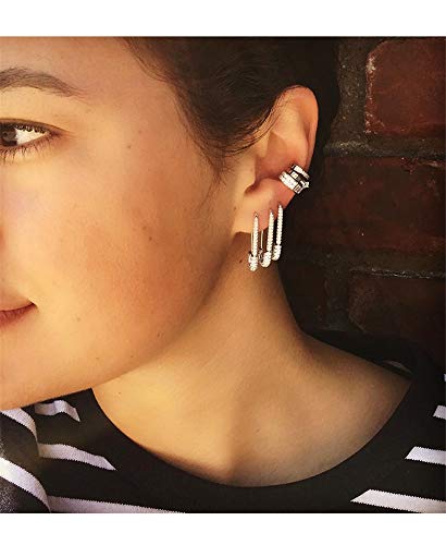 CZ Safety Pin Cartilage Sterling Silver Hoop Earrings for Women Girls Dainty Cubic Zirconia Dangle Drop Hypoallergenic Stud Post Pave Crystal Huggie Fashion Hoops Jewelry 20mm3